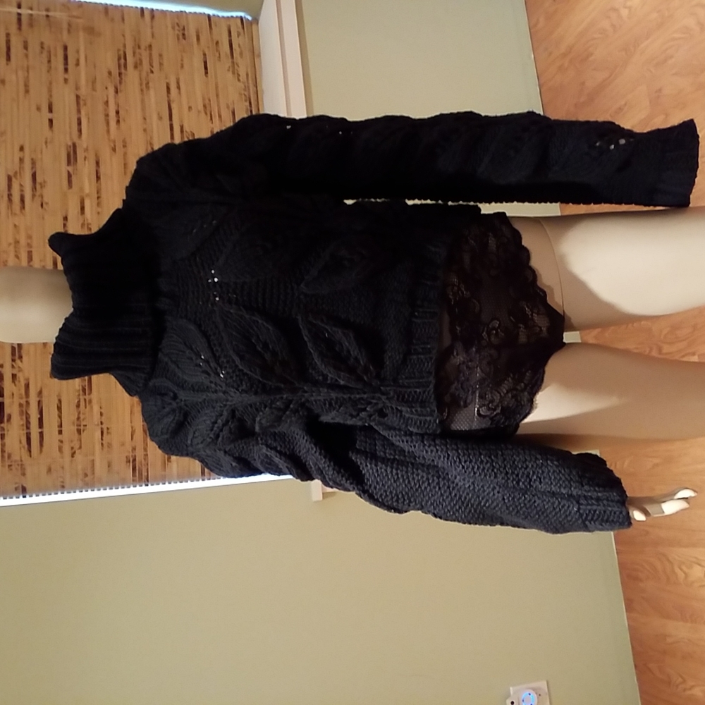 Malene Birger Heavy Black Cable Knit Turtleneck Sweater Size L